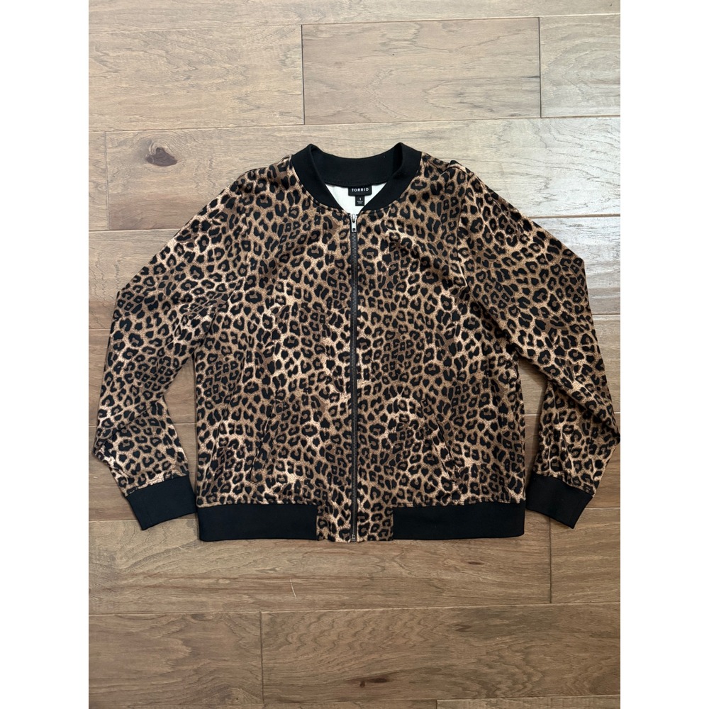 Torrid‎ Womens Plus Size 1 Leopard Print Zip Up Bomber Jacket Brown Black Ribbed